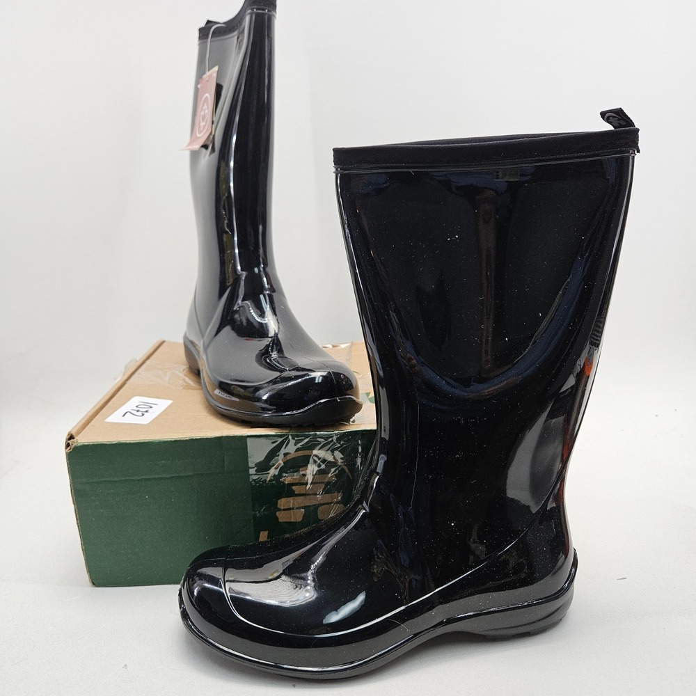 Kamik Heidi Black Waterproof Rain Boots Womens 8 Glossy Rubber Made in Canada